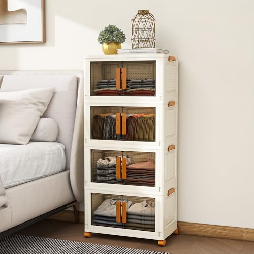 4 Tier Stackable Plastic Storage Bins with 1 Lid 45 QT/Tier, Coll...