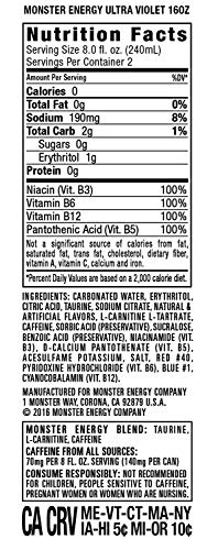 Image of Monster Energy Original Chef Need Energy Ultra Violet Zero Sugar Drink(Pack Of 12Cans X 500Ml Each)