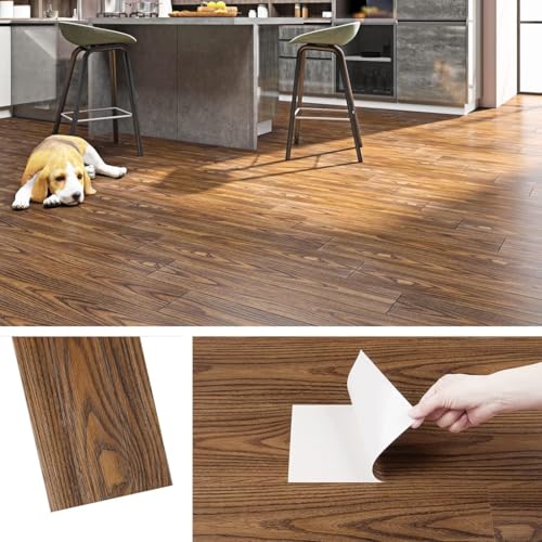 Livelynine 12-Tiles 6X36 Dark Wood Vinyl Plank Flooring Peel and