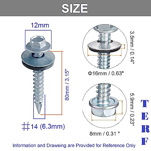 TERF® Thin Metal Corrugated Roofing Sheet to Timber Self Drilling Screw 6.3mm X 80mm (No.14 X 3.1/4) Hex Head Slash Point Corrugated Roofing Screw With EPDM Sealing Washer - Image 3