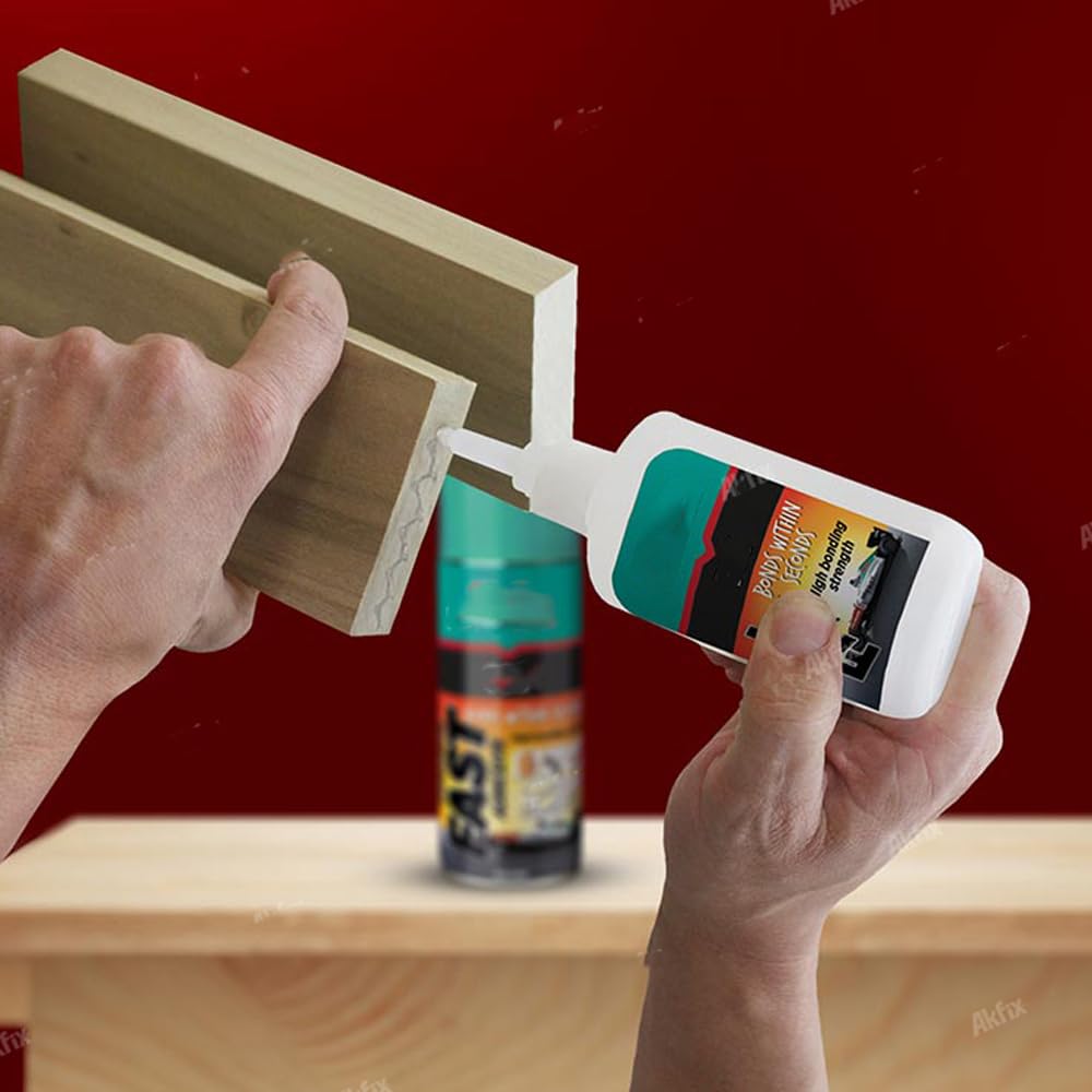 Superglue avec activateur en spray. Super colle avec accélérateur d'adhésif. Adhésif professionnel tout usage à haute force d'adhérence (50gr de colle avec 200ml de spray)