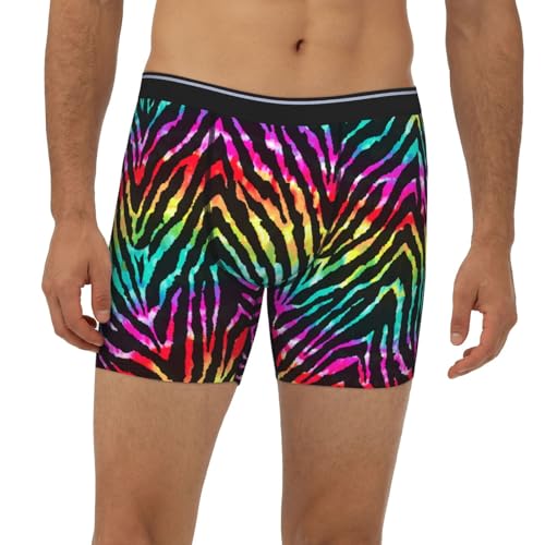 Zebra Print Rainbow Zigzag Bright Men'S Long Leg Boxer Briefs Soft Breathable Quick Dry Underwear2