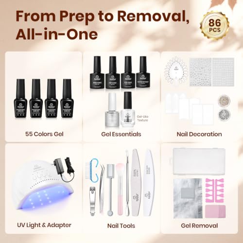 Image of Beetles Gel Nail Polish Kit with U V Light- 88 PCS 55 Colors Gel Polish Set