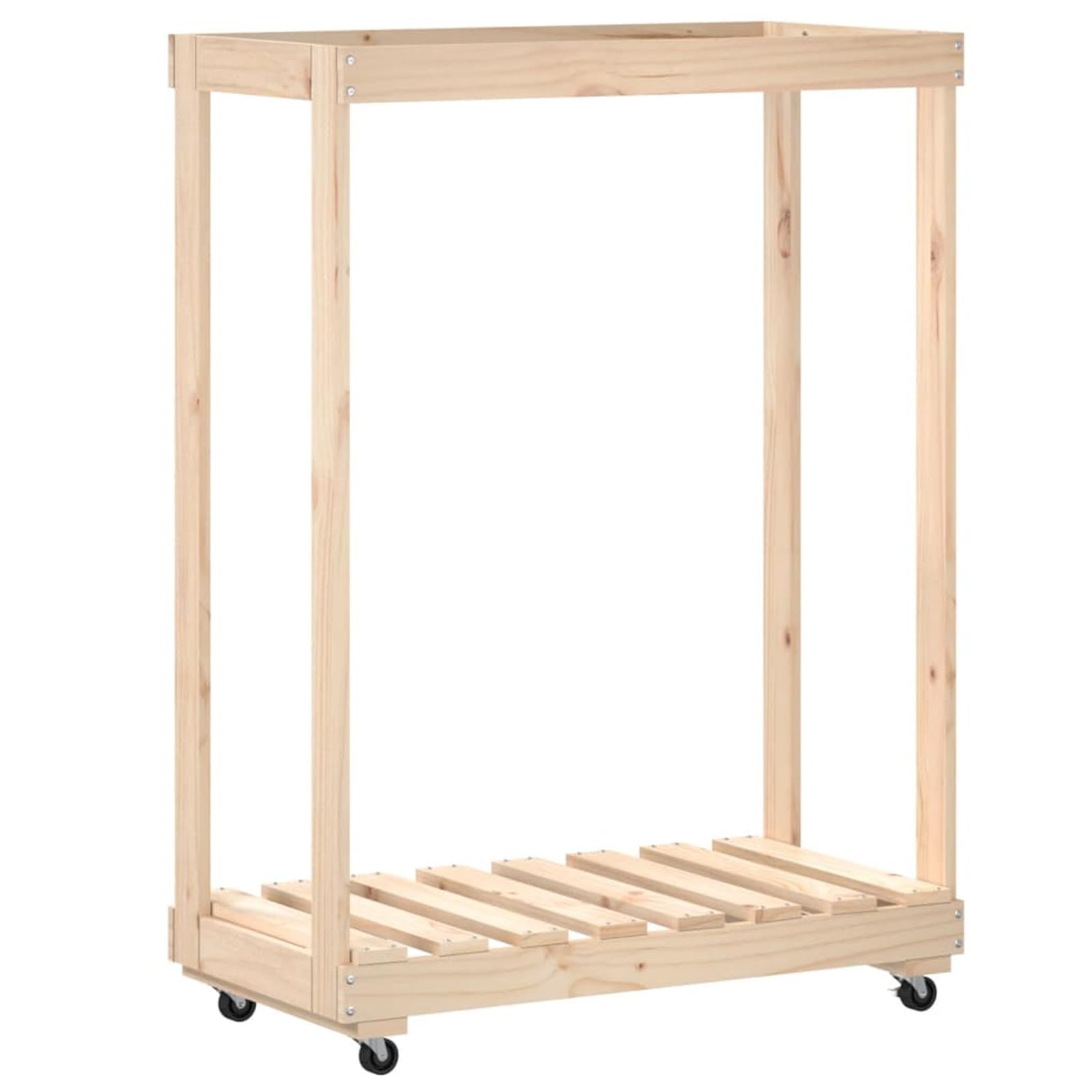 Homgoday Arredo Portalegna con Ruote 76,5x40x108 cm Legno Massello di Pino, Portalegna da Interno, Portalegna da Ardere, Porta Legna per Camino, Legnaia da Interno, Impilabile Stufa Ripiano Legno