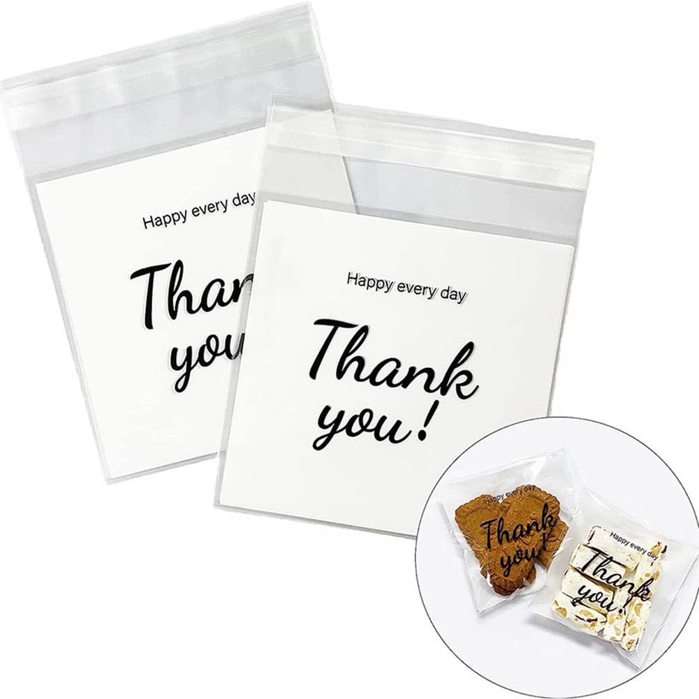 100pcs Thank You Mini Bags, Clear Self-Sealing Treat Bags for Cookies Sweets & Party Favors - Perfect for Gifts and Everyday Snacking