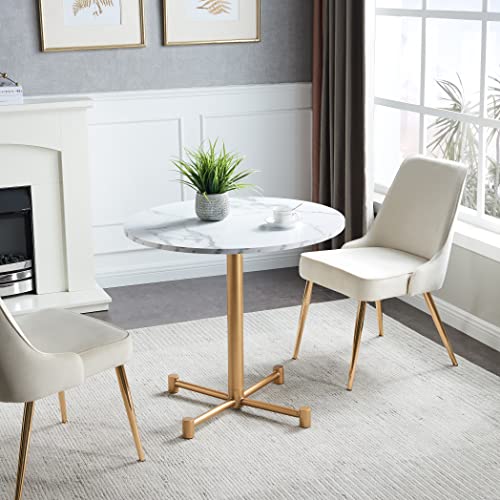 Kithkasa 31.5" Round Dining Table With White Faux Marble Wood Top And Golden Metal Legs, Mid Century Modern Kitchen Table For Small Space Dining Room, Seat For 2-4 #TOP5