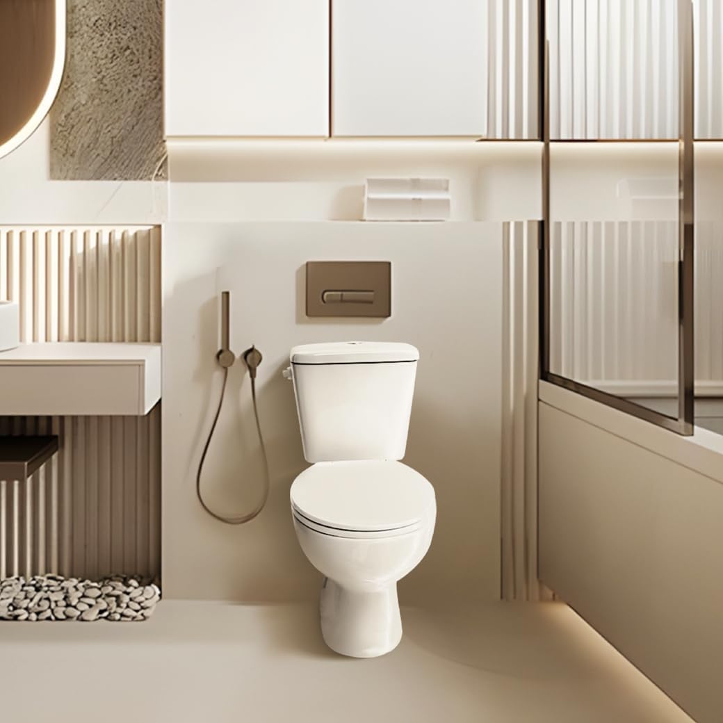 Vater Bagno Completo con Tubo Flessibile Incluso - WC Completo con Sistema Rimless Antibatterico - Vater Bagno con Coperchio Rigido - Vaso WC Scarico a Parete - WC con Scario Verticale