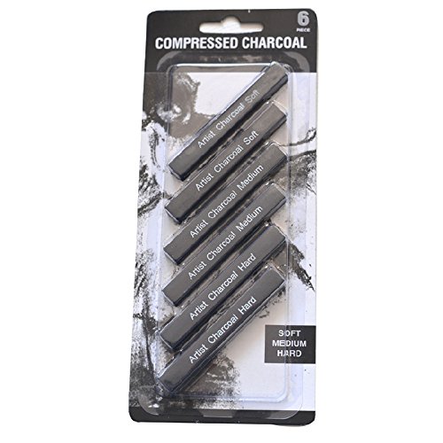 6-Piece Student Artist Sketch Drawing Black Compressed Charcoal Sticks Pencils Set