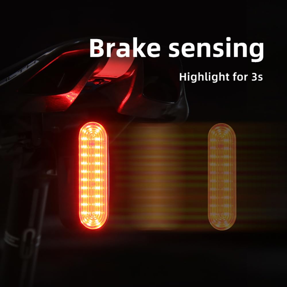 Feu arrière de vélo avec détection de freinage, 6 Modes d'éclairage, éclairage Intelligent, étanche IP66, Batterie 800 mAh Rechargeable par USB-C, Longue autonomie