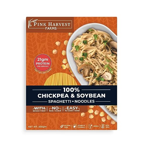 Image of Pink Harvest Farms Chickpea & Soybean Spaghetti Noodles | No Rice - No Maida | Vegan | Gluten Free | High Protein | (Pack Of 3)