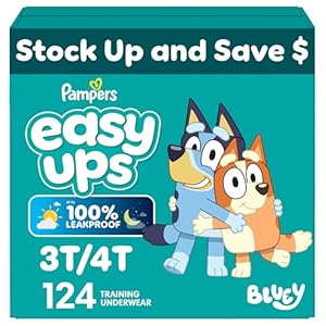 Pantalones de Entrenamiento Pampers – Easy Ups Niños y Niñas Bluey – Talla 3T-4T, 124 Unidades, Ropa Interior Infantil para Ir al Baño (El Empaque Puede Variar)
