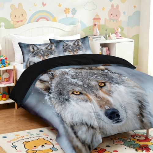 Parure de lit loup flocon de neige finitions soignées en microfibre - 4