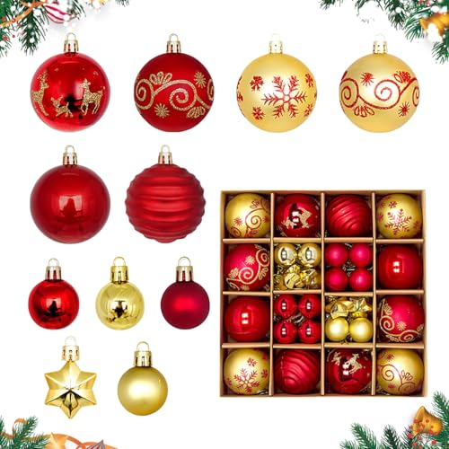 Christmas Tree Baubles, Red Gold Christmas Balls Ornaments for Christmas Tree Decorations Glitter Xmas Hanging Baubles Set for Xmas Holiday Wedding Party Home Decor Y7SDQLH