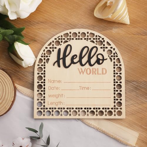 Image of Baby Announcement Sign, 5.5 Inch Newborn Birth Announcement Cards Wooden Baby Birth Sign Newborn Cards for Boys and Girls Birth