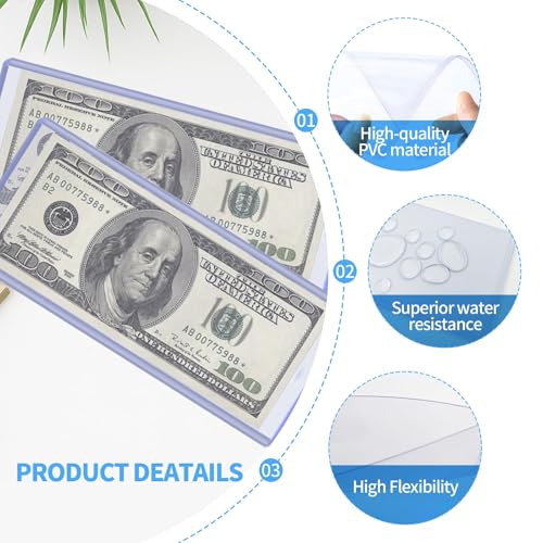 20 fundas transparentes para billetes impermeables 6.8x2.9 pulg. miniatura 3