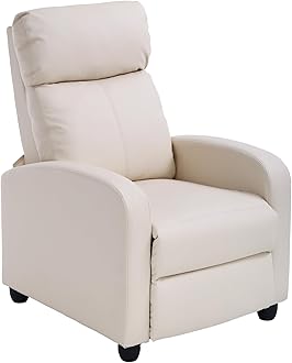 Recliner Chair Recliner Sofa Modern Reclining Chair w/Footrest Backrest Breathable Padded PU Leather Single Sofa Home Theater Seating Reclining Easy Lounge for Living Room Bedroom,Beige