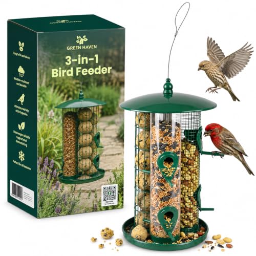 Image of Green Haven 3-in-1 Bird Feeder and Fat Ball Feeder, Hanging Design