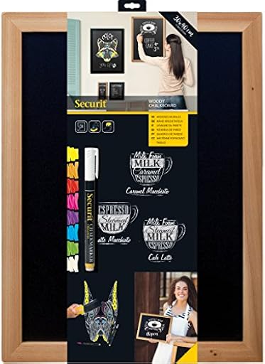 SECURIT - Pizarra de Pared "Woody" + Rotulador de Tiza Líquida - Pizarra Doble Cara - Marco de Madera Lacada - 30 x 40 cm - Color Teca | Ya disponible en tu tienda friki favorita! En mundofriki.es!