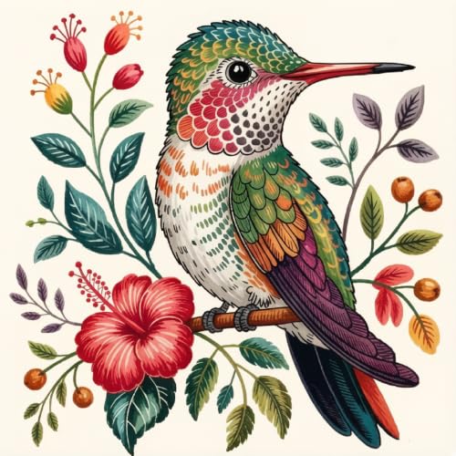 YERUOUIU Hummingbird Stamping Cross Stitch Kit, 11 CT Counting Cross Stitch Kit for Adult Beginners, Printed Dimensions Embroidery Kits Arts Craft for Home Wall Decor 14x14 Inch