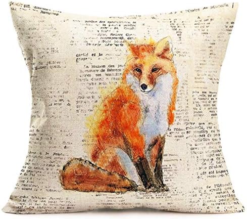 Doitely Retro Words with Inspirational Quote Throw Pillow Covers Art Cute Animal Series Pattern Cotton Linen Cushion Cover Home Decor 18x18 Inch (V-Fox)