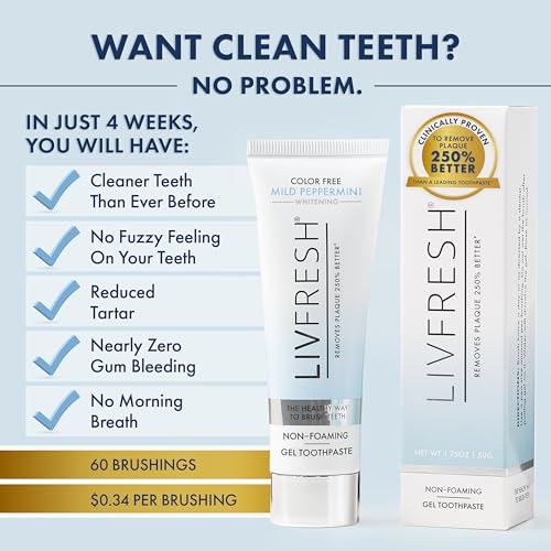 LIVFRESH Toothpaste Gel, Clinically Proven to Remove Plaque 250% Better, Improves Gum Health 190% Better, Prevents & Reduces Tartar, Mild Peppermint - Thumbnail 6