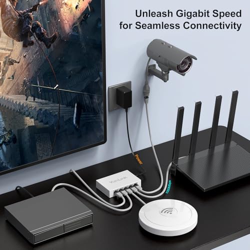 Image of 5 Port Gigabit Ethernet Switch - VunLink Unmanaged Network Switch Hub, Desktop Ethernet Splitter, Fanless & Energy Efficient, High-Speed Connection for Home, Office, NAS, Gaming