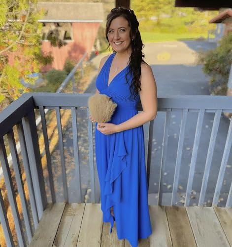 Chiffon V Neck Bridesmaid Dresses for Women Ruffles 2025 Pleated A-line Formal Party Dress with Slit AD1194