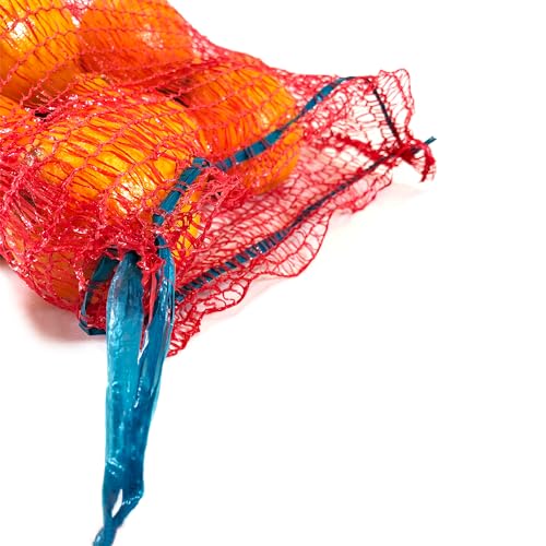 Miniatura 5 de Pampols Pack 100 Sacos De Malla Para Naranjas, Cebollas O Frutos Secos Con Cierre Y Asas Peso Util 10kg Malla Red Raschel Medidas 37x50cm Color Rojo