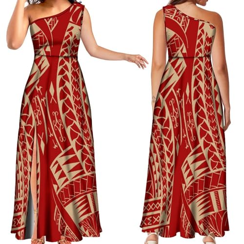 2024 Tonga Fijian Tribeswoman Dress Pacific Island Design Prom Birthday Party Split Long Dress Custom: Clothing, Shoes & Jewelry