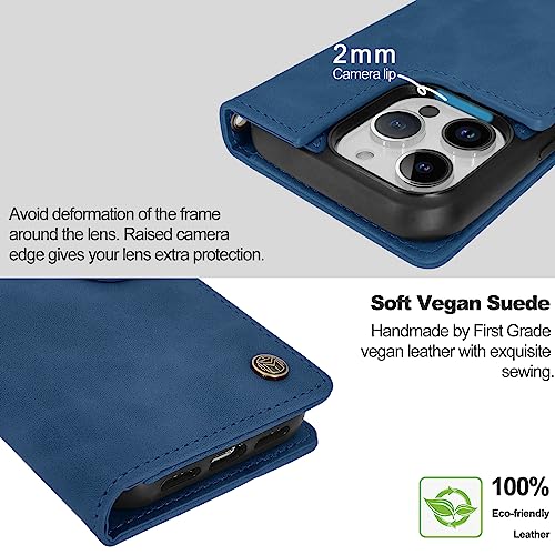 Cavokas Case Wallet For Iphone 14 Pro Wallet Case, 6.1 Inch Magnetic Detachable Leather Flip Case With Card Holders, Compatible With Magsafe Wireless Charging Kickstand Phone Cover Rfid Block, Blue #TOP3