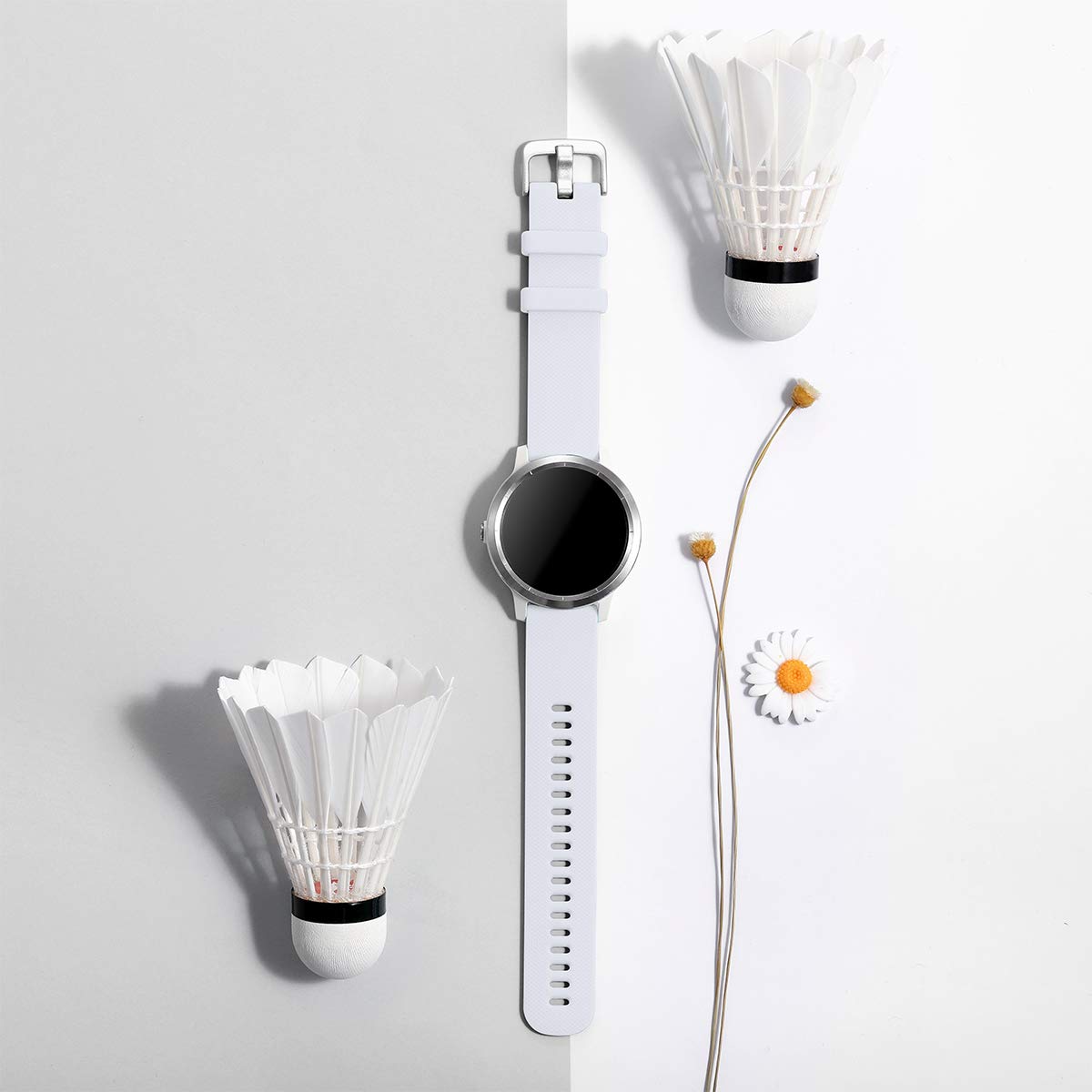 Vobafe Pasek 20 mm, kompatybilny z Garmin Vivoactive 3, miękki silikonowy pasek, zastępcza opaska do Garmin Vivoactive 3 Music / Venu / Vivomove 3 / Luxe / Style / HR / Forerunner 245 / 645 Music, biały