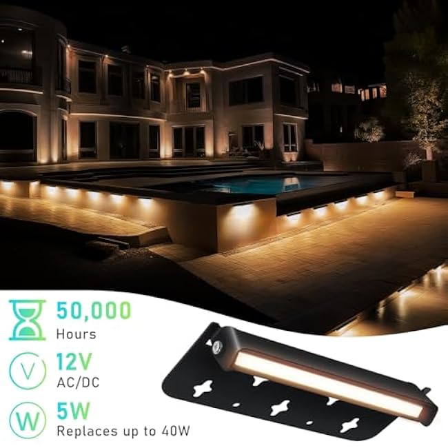 Kaqur 8 Pack 7 Inch Retaining Wall Lights, 5W LED Hardscape Lighting 12V AC/DC Low Voltage IP65 Waterproof, 2700K Soft White Outdoor Landscape Lights for Patio Wall Stairs
