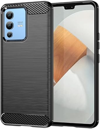 for Vivo V23 Carbon Fiber Hybrid Armor Shock Proof TPU Back Cover- Black