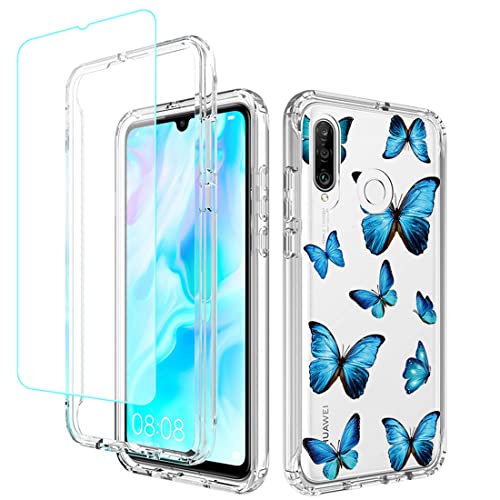 Coque Huawei P30 Lite et verre trempé : protection intégrale transparente motif papillon floral