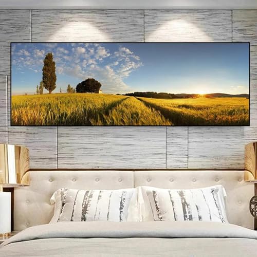 Toile panoramique coucher du soleil lumineuse pour grand mur