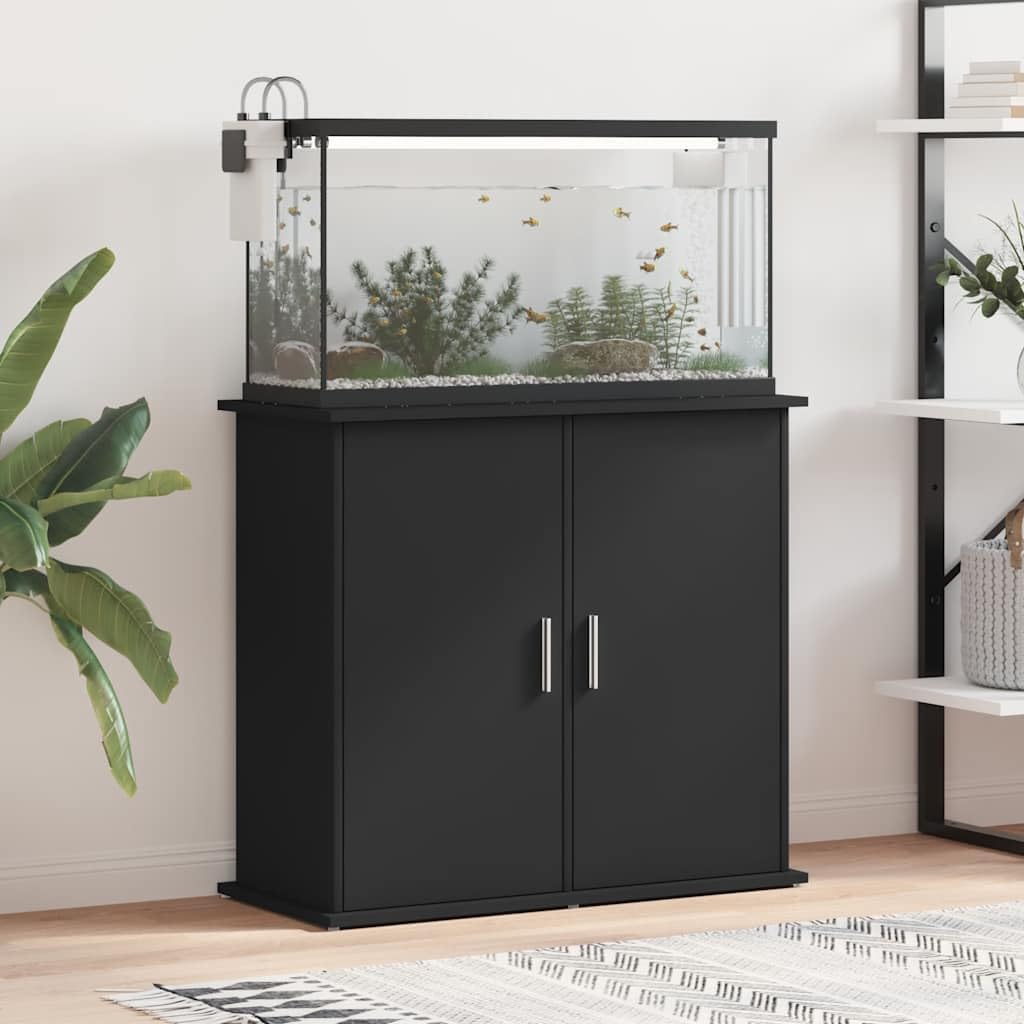 vidaXL Soporte para Acuario Madera de ingeniería Negro 81x36x73 cm, Mueble para pecera, Armario para Acuario, Soporte de Madera para pecera
