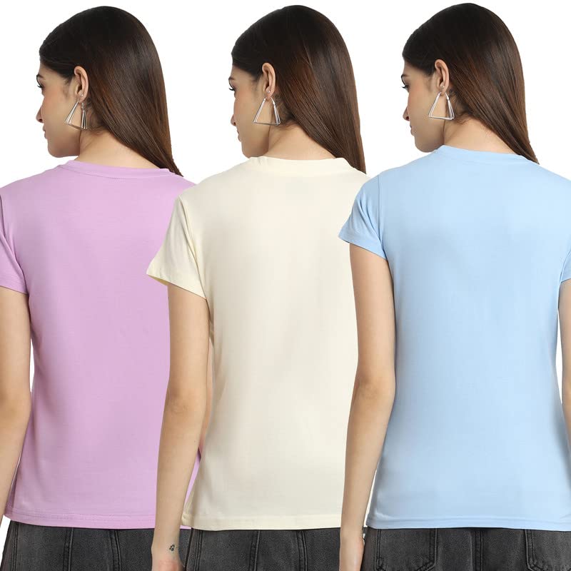 Image of Preneum Pure Cotton Printed Casual Women Tshirt Pack of 3 (Su-46-40-41 XL), Multicolor