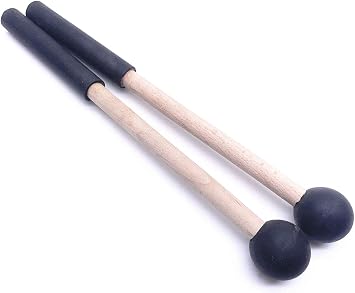 Jiayouy 8 Inch Rubber Head Percussion Mallets Sticks for Tongue Drum, Xylophone,Glockenspiel, Woodblock, Bell Pack of 2 Black