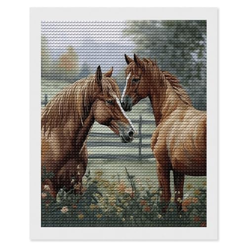 Broderie diamant 5D chevaux adultes - Kit complet peinture diamant rond 40x50 cm DIY
