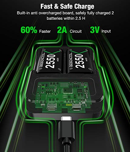 Controller Battery Pack for Xbox One/Xbox Series X|S, Rechargeable Battery Pack for Xbox Series X|S/Xbox One/Xbox One S/Xbox One X/Xbox One Elite Controller, Battery Charger with 3x2550 Battery Pack