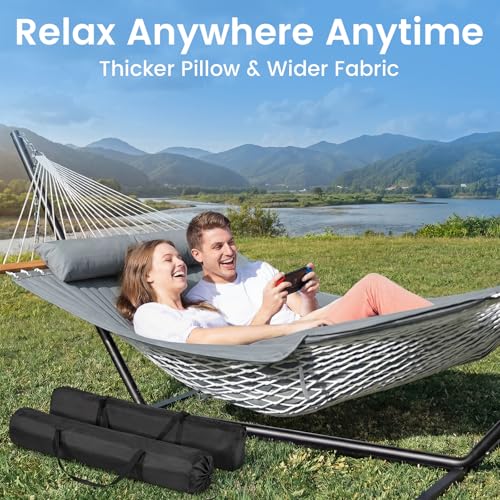 ANAGOO Hammock with Stand,Cotton Rope Hammock with Polyester, Gray - image 6