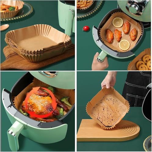 Image of Air Fryer Liners Disposable, LYHOLKEER 200PCS 8 inch Square Parchment Paper, Non-Stick & Oil-Proof, Unbleached, Fits Ninja AF141 5 QT AF181 6.5QT, Cosori, Chefman, Instant Pot 6 QT, Other 5-8QT Air Fryers