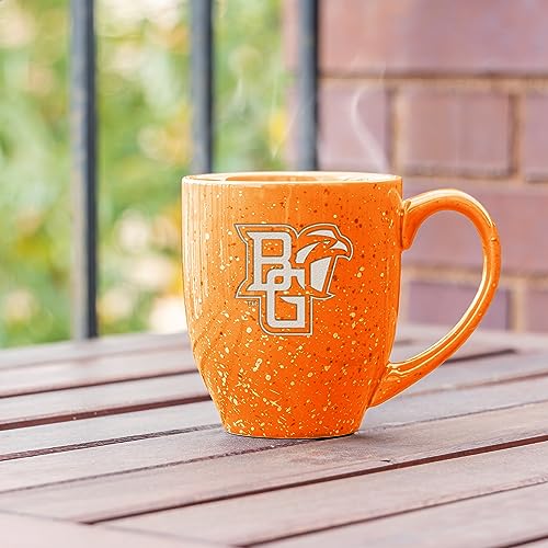Image of Rico Industries NCAA Bowling Green Falcons Orange Personalized 16 oz Team Color Laser Engraved Speckled Ceramic Coffee Mug