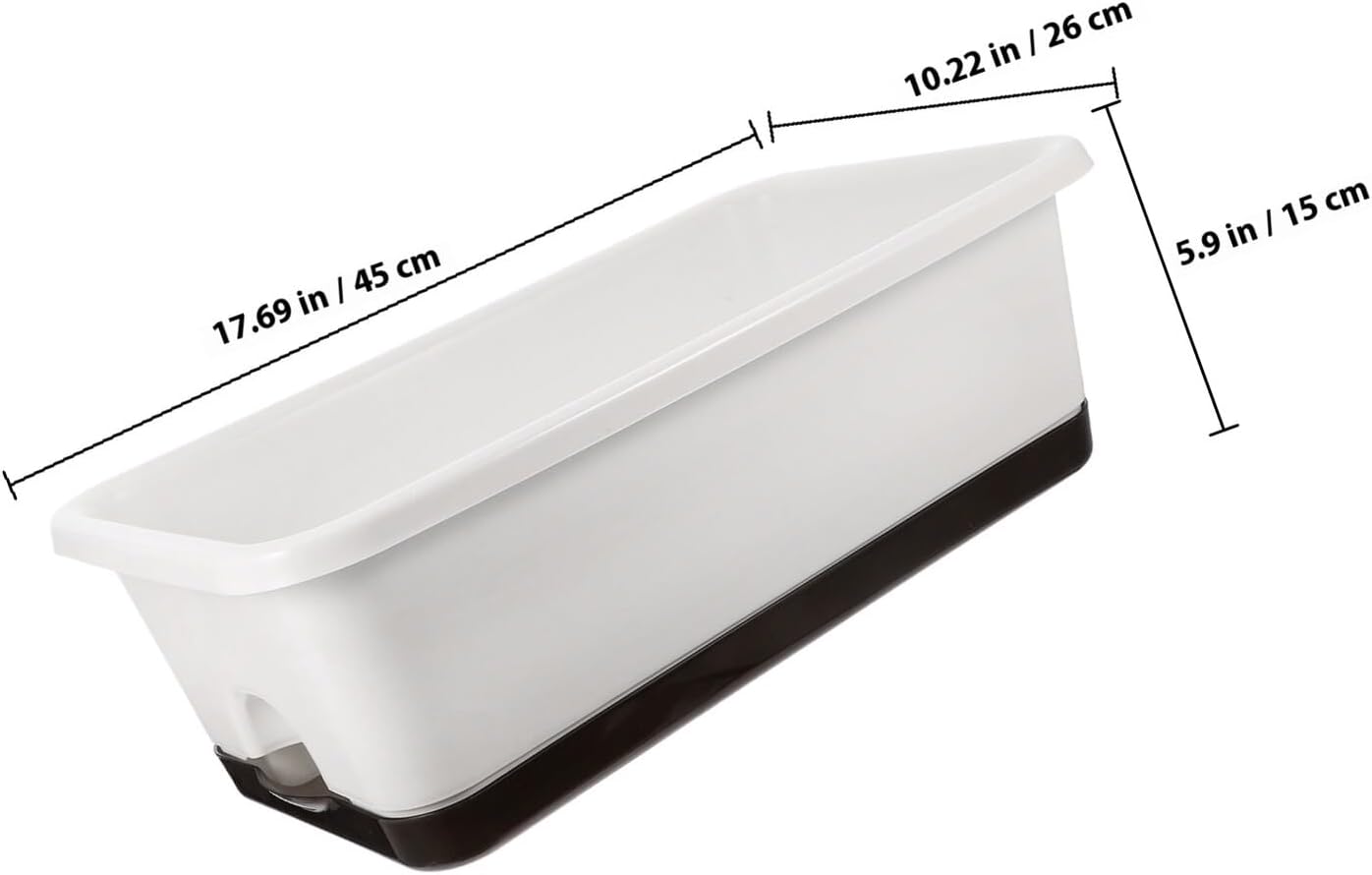 Lurrose 2pcs Rectangular Planter Boxes for Windowsill and Balcony, White Low-Profile Wide Vegetable and Succulent Plant Containers with Drainage, Outdoor Window Planters for Home Gardening