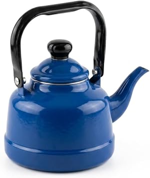 Nostaljik Emaye Kamp ve Mutfak Demli i, Retro  aydanl k, Is ya Dayan kl  Kulp Mavi - 1,7 lt