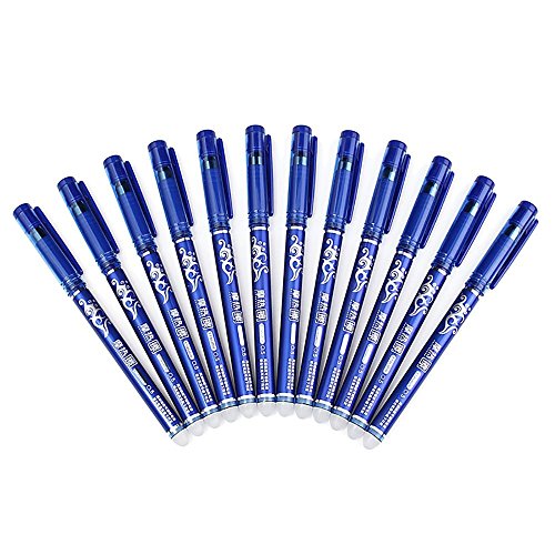 Huayang 12 bolígrafos de tinta de gel azul, borrables, de 0,5 mm, escritura fácil, material escolar
