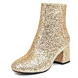 SEIFIN Women's Sequins Glitter Chunky Heel Ankle Boots Sparkly Wedding Bridal Party Dress Shoes Bloc