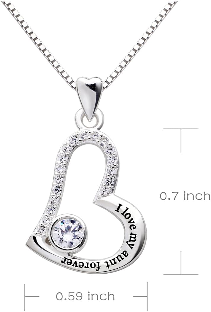 ALOV Jewelry Sterling Silver "I love my aunt forever" Love Heart Cubic Zirconia Pendant Necklace - Image 3