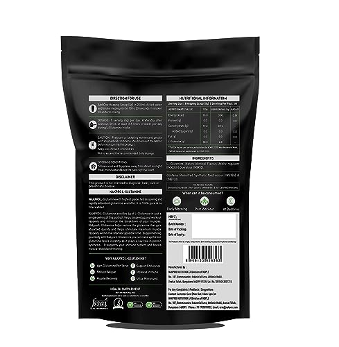 Image of Nakpro L-Glutamine Powder | 4g Glutamine Per Serving, 50 Servings | Post Workout Amino Acid Supplement for Muscle Growth and Recovery (Unflavoured, 250g)