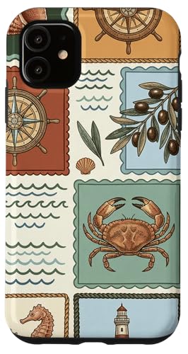 Vintage Nautical Sea Pattern Coastal Beachy Summer Stamps �X�}�z�P�[�X iPhone 11 �p